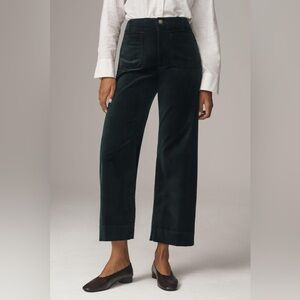 🌲 Holiday Maeve Colette Velvet Wide-Leg Cropped Pants – Dark Hunter Green